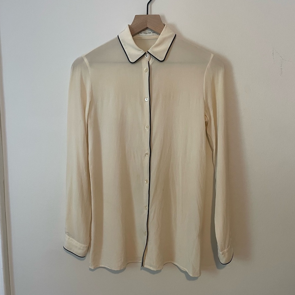 ETRO silk blouse ivory with black piping XS/small designer high end luxury